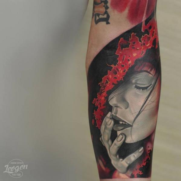 Arm Portrait Woman Tattoo by Voice of Ink