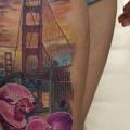 Flower Bridge Thigh San Francisco tattoo by Voice of Ink