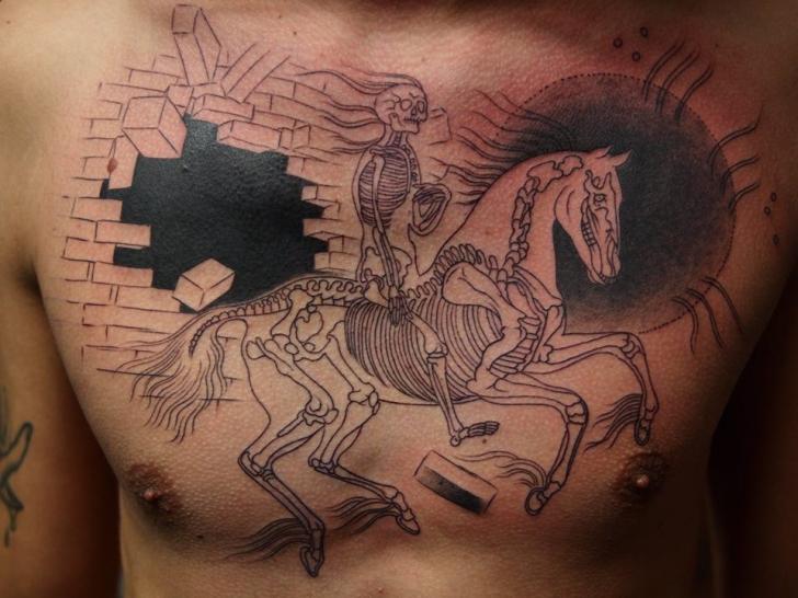 Tatuaggio Petto Scheletro Cavalli Muro di Art Faktors