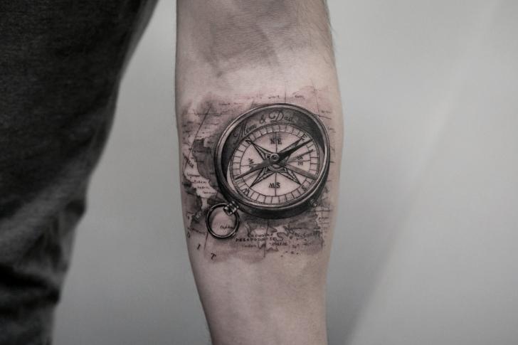 Arm Realistic Compass Tattoo by Bang Bang