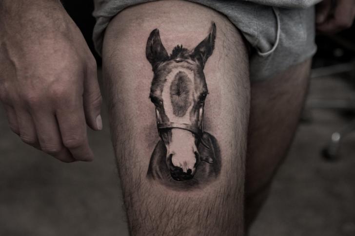 Realistic Thigh Donkey Tattoo by Bang Bang