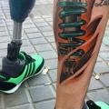 Biomechanical Calf tattoo by Logia Barcelona