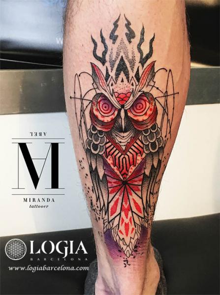 Calf Owl Tattoo by Logia Barcelona