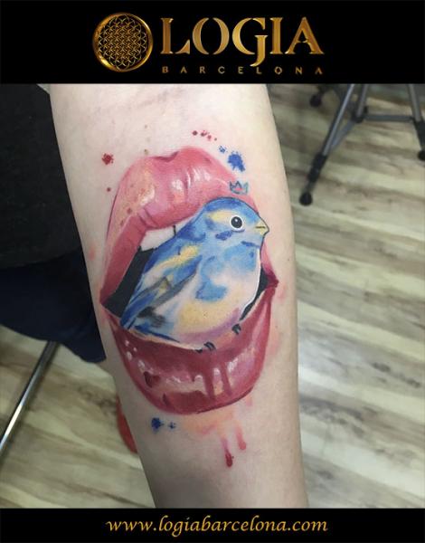 Vogel Mund Aquarell Tattoo von Logia Barcelona