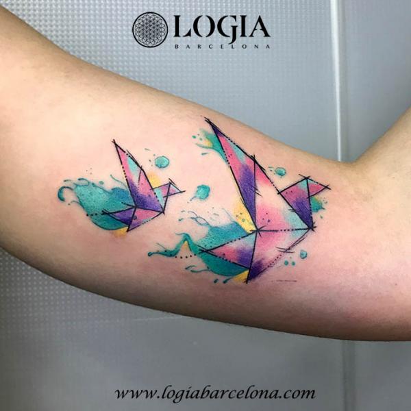 Aquarell Origami Tattoo von Logia Barcelona