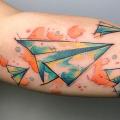Arm Water Color Plane tattoo by Logia Barcelona