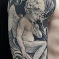 Shoulder Arm Clock Angel tattoo by Logia Barcelona