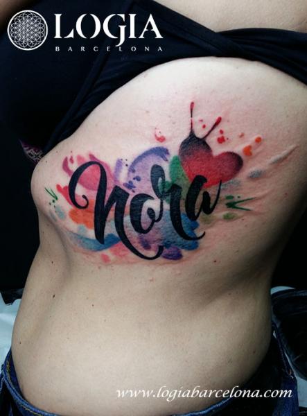 Side Lettering Water Color Tattoo by Logia Barcelona