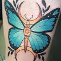 Butterfly Thigh tattoo by Logia Barcelona
