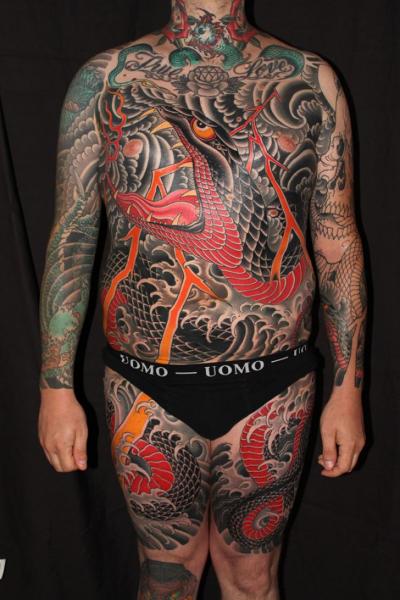Snake Japanese Belly Body Tattoo by Kings Avenue Tattoo
