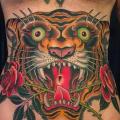 tatuaż New School Tygrys Brzuch Róża przez Kings Avenue Tattoo