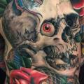 New School Schlangen Blumen Totenkopf Rücken Po Rose Körper tattoo von Kings Avenue Tattoo