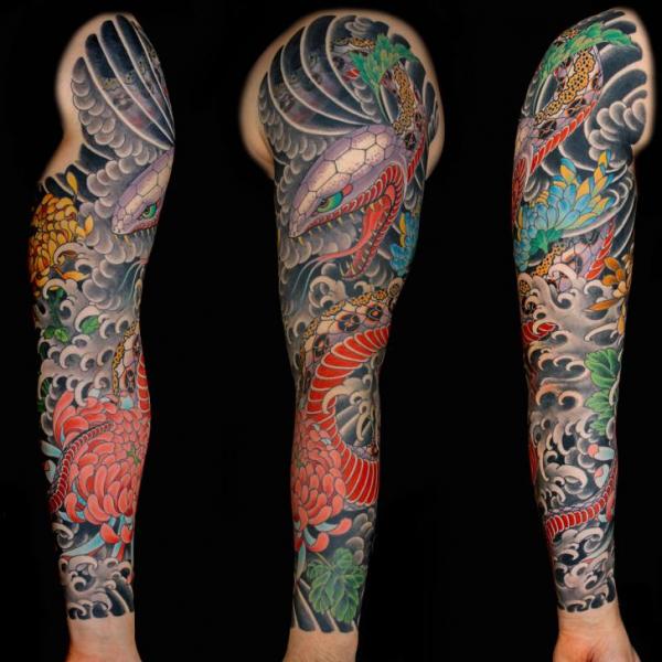Snake Japanese Sleeve Tattoo by Kings Avenue Tattoo