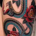 New School Snake Leg Thigh tattoo by Kings Avenue Tattoo