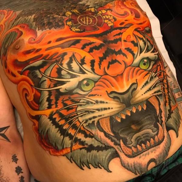 Tatuagem Lado Tigre Barriga por Good Kind Tattoo