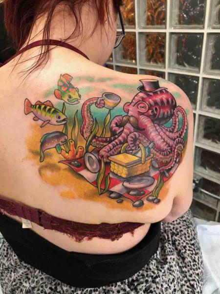 Back Sea Octopus Fish Shoudel Tattoo by Good Kind Tattoo