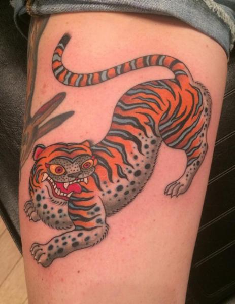 Tiger Thigh Tattoo by Electric Anvil Tattoo