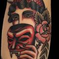tatuaggio Braccio Old School Maschera Gypsy di Black Anvil Tattoo