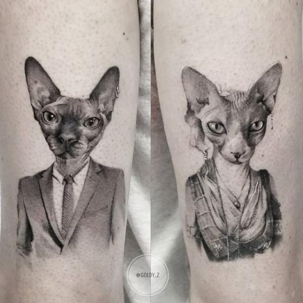 Arm Porträt Katzen Dotwork Tattoo von Dot Ink Group