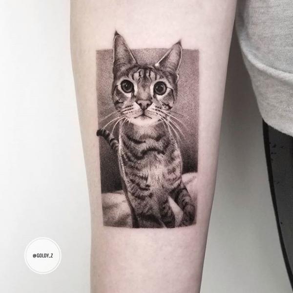 Tatuagem Braço Gato Dotwork por Dot Ink Group