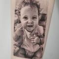 Arm Portrait Children Dotwork tattoo by Dot Ink Group