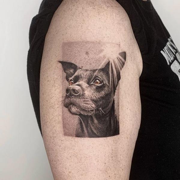 Arm Dog Dotwork Tattoo by Dot Ink Group