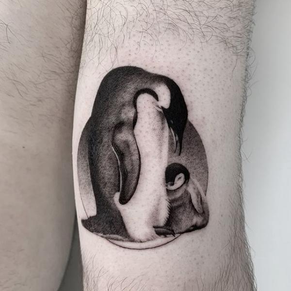 Arm Dotwork Penguin Tattoo by Dot Ink Group
