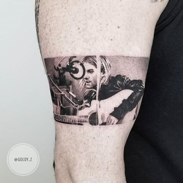 Arm Portrait Dotwork Kurt Kobain Tattoo by Dot Ink Group