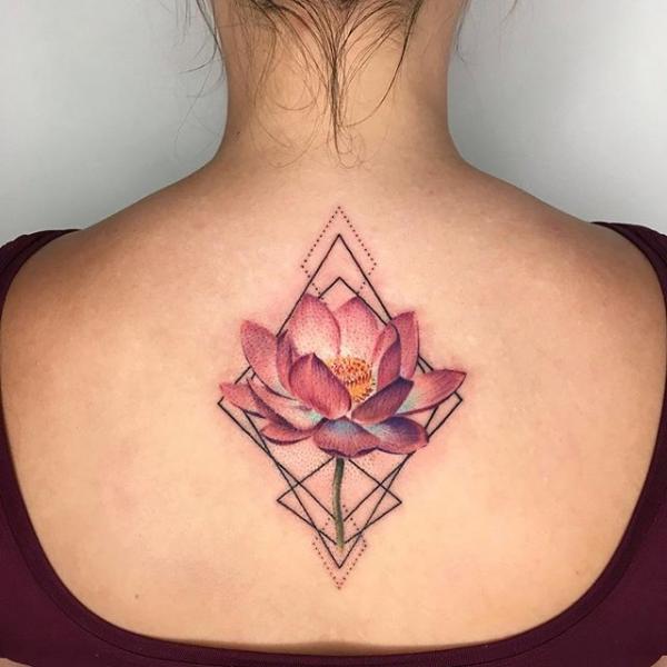 Flower Back Dotwork Tattoo by Dot Ink Group