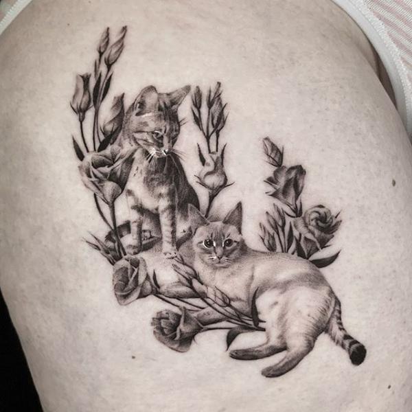 Arm Cat Dotwork Tattoo by Dot Ink Group