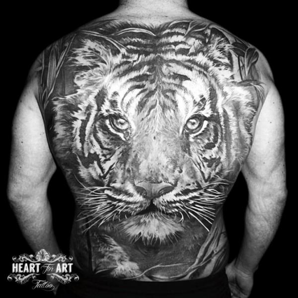 Realistic Back Tiger Tattoo by Heart of Art