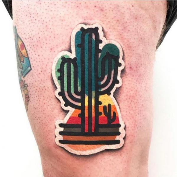 Thigh Cactus Tattoo by Mambo Tattooer