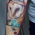 Arm Owl Letter tattoo by Daria Pirojenko