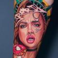 Arm Portrait Woman Donut tattoo by Daria Pirojenko