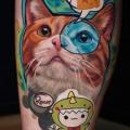 Leg Cat tattoo by Daria Pirojenko