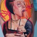 Portrait Thigh Woman tattoo by Daria Pirojenko