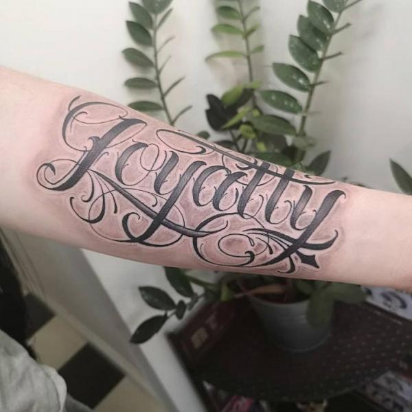 Arm Lettering Tattoo by Plan9 Ealing