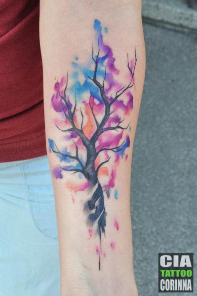 Arm Tree Water Color Tattoo by Cia Tattoo