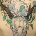 Skull Belly Leaf Deer tattoo by Cia Tattoo