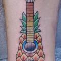 Leg Guitar Pineapple tattoo by Cia Tattoo