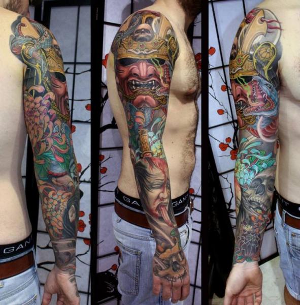 Tatuaggio Spalla Braccio Giapponesi Samurai di Dirty Roses