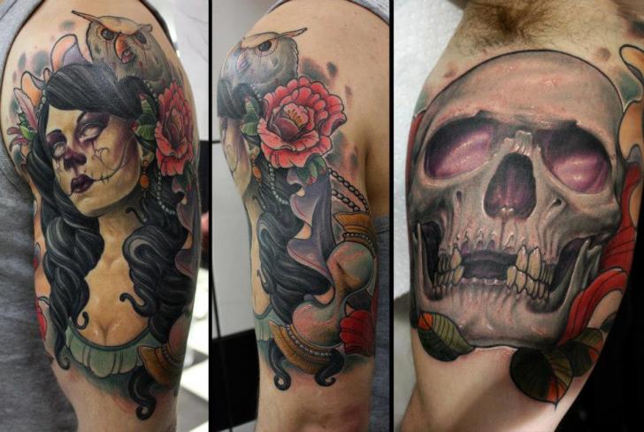 Arm Skull Women Tattoo by Dirty Roses