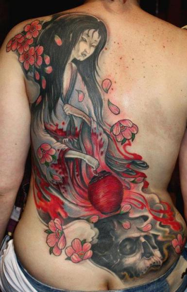Japanese Skull Back Geisha Tattoo by Dirty Roses