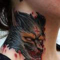Fantasy Wolf Neck tattoo by Dirty Roses