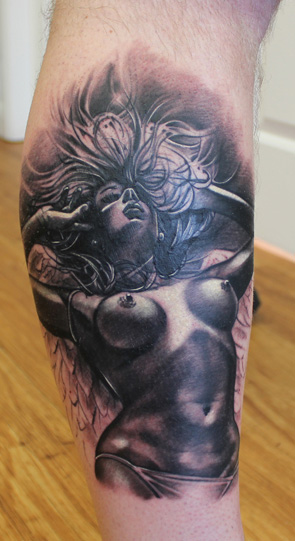 Fantasy Leg Women Tattoo by Bananas Tattoo