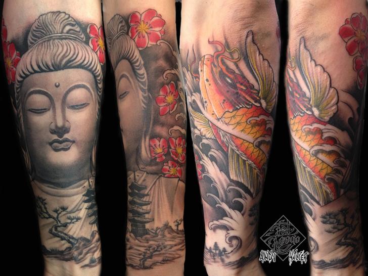 Arm Japanische Buddha Karpfen Koi Tattoo von Fat Foogo