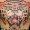tatuaje Pecho Old School Tigre por Broad Street Studio