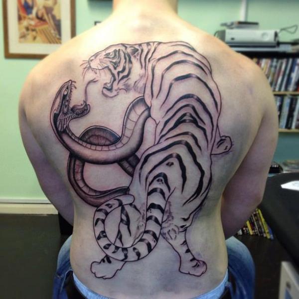 Snake Back Tiger Tattoo by Colchester Body Arts
