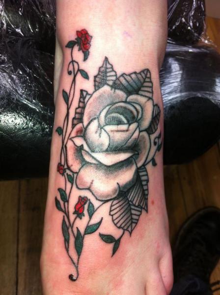 Foot Rose Tattoo by Cornucopia Tattoo